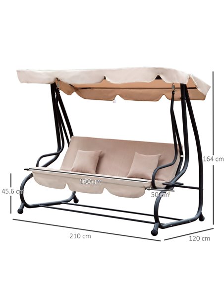 Outsunny 3 Seater Garden Swing Seat Bed Swing Chair 2-in-1 Hammock Bed Patio Garden Chair with Adjustable Canopy and Cushions, L - pic 11759 | FastDaddyshop