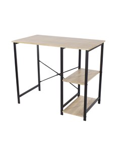 Core Products Loft Home Office study desk with side storage, oak effect top with black metal legs, LFDSK-01