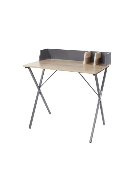 Core Products Loft Home Office study desk, oak effect top with grey metal cross legs, LFDSK-03 - pic 117609 | FastDaddyshop