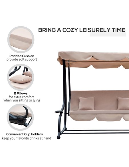 Outsunny 3 Seater Garden Swing Seat Bed Swing Chair 2-in-1 Hammock Bed Patio Garden Chair with Adjustable Canopy and Cushions, L - pic 11761 | FastDaddyshop