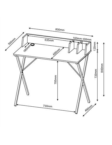 Core Products Loft Home Office study desk, oak effect top with grey metal cross legs, LFDSK-03