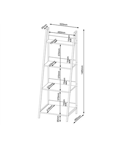Core Products Loft Home Office ladder bookcase unit with oak effect and grey metal frames, LFDSK-05