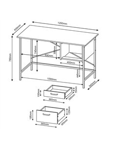 Core Products Loft Home Office 2 drawer desk with oak effect and grey metal legs, LFDSK-06 2