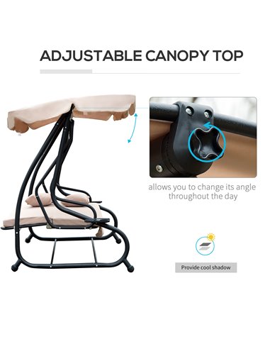 Outsunny 3 Seater Garden Swing Seat Bed Swing Chair 2-in-1 Hammock Bed Patio Garden Chair with Adjustable Canopy and Cushions, L