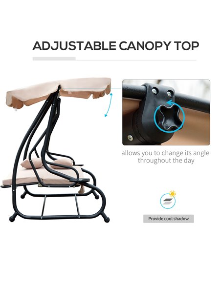 Outsunny 3 Seater Garden Swing Seat Bed Swing Chair 2-in-1 Hammock Bed Patio Garden Chair with Adjustable Canopy and Cushions, L - pic 11763 | FastDaddyshop