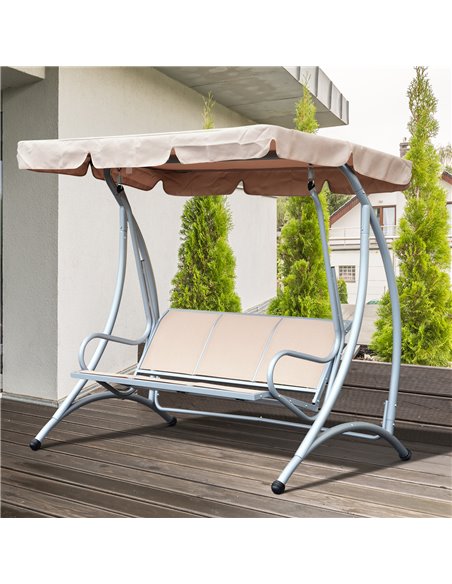 Outsunny 3 Seater Bench Steel Outdoor Patio Porch Swing Chair with Adjustable Canopy - Beige - pic 11766 | FastDaddyshop