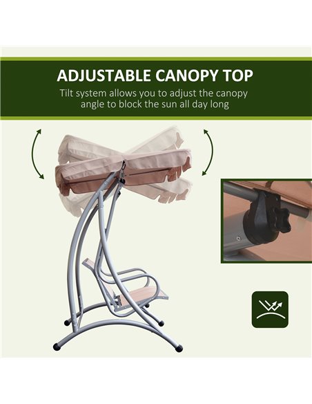 Outsunny 3 Seater Bench Steel Outdoor Patio Porch Swing Chair with Adjustable Canopy - Beige - pic 11768 | FastDaddyshop