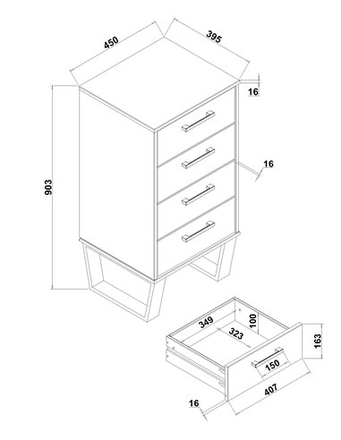 Core Products Texas 4 drawer narrow chest of drawers, TX517