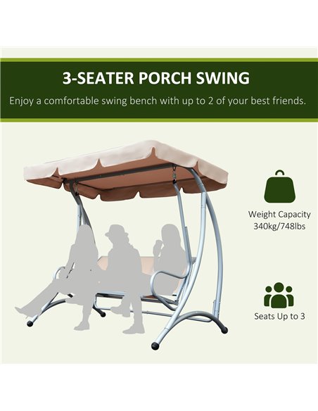 Outsunny 3 Seater Bench Steel Outdoor Patio Porch Swing Chair with Adjustable Canopy - Beige - pic 11771 | FastDaddyshop