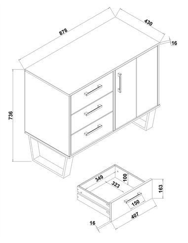 Core Products Texas small sideboard with 1 door, 3 drawers, TX915