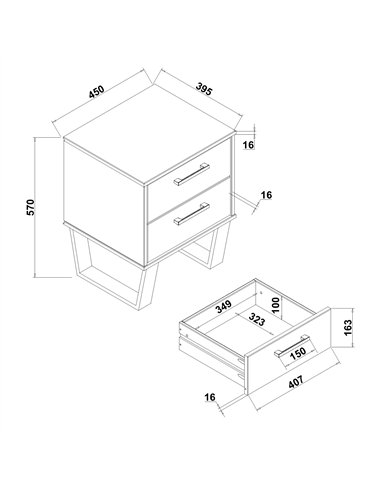 Core Products Texas 2 drawer bedside cabinet, TXG510