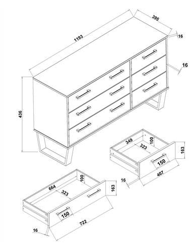 Core Products Texas 3+3 drawer wide chest of drawers , TXG533
