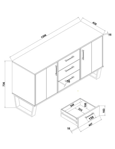 Core Products Texas medium sideboard with 2 doors, 3 drawers, TXG916 - pic 117780 | FastDaddyshop