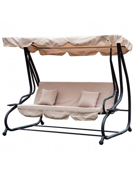 Outsunny Water Resistant Fabric 3-Seater Swing Chair with Cup Holder, Beige - pic 11784 | FastDaddyshop