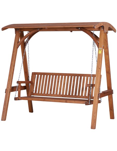 Outsunny 3 Seater Garden Swing Seat Wooden Swing Chair Hammock Bench Lounger with Canopy, Natural - pic 117858 | FastDaddyshop