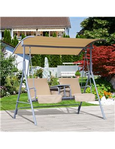 Outsunny 2 Seater Garden Swing Chair with Storage Bag and Tray, Beige 2