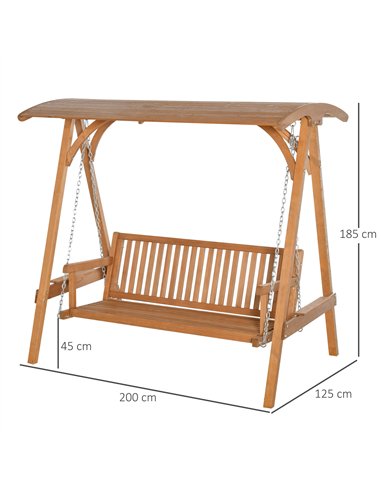 Outsunny 3 Seater Garden Swing Seat Wooden Swing Chair Hammock Bench Lounger with Canopy, Natural
