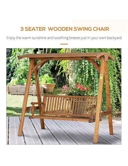 Outsunny 3 Seater Garden Swing Seat Wooden Swing Chair Hammock Bench Lounger with Canopy, Natural - pic 117861 | FastDaddyshop
