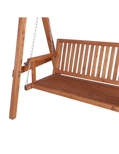 Outsunny 3 Seater Garden Swing Seat Wooden Swing Chair Hammock Bench Lounger with Canopy, Natural