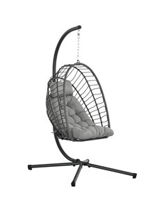 Outsunny Outdoor PE Rattan Swing Chair with Cushion, Garden Foldable Basket Patio Hanging Egg Chair with Metal Stand, Headrest, 