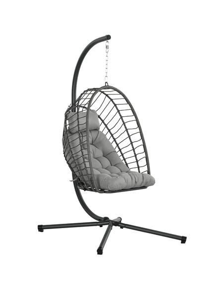 Outsunny Outdoor PE Rattan Swing Chair with Cushion, Garden Foldable Basket Patio Hanging Egg Chair with Metal Stand, Headrest,  - pic 117876 | FastDaddyshop