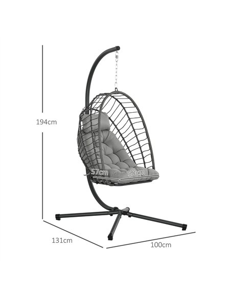 Outsunny Outdoor PE Rattan Swing Chair with Cushion, Garden Foldable Basket Patio Hanging Egg Chair with Metal Stand, Headrest,  - pic 117878 | FastDaddyshop