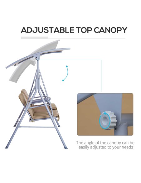 Outsunny 2 Seater Garden Swing Chair Patio Rocking Bench w/ Tilting Canopy, Double Padded Seats, Storage Bag and Tray, Beige - pic 11788 | FastDaddyshop