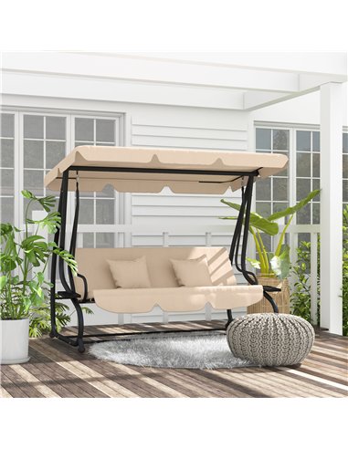 Outsunny Three-Person garden Swing Chair, with Adjustable Canopy - Light Brown