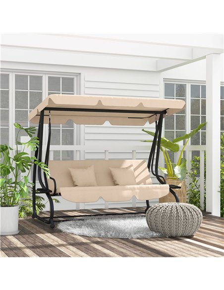 Outsunny Three-Person garden Swing Chair, with Adjustable Canopy - Light Brown - pic 117886 | FastDaddyshop
