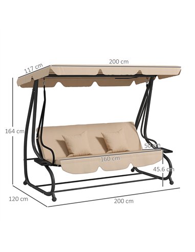 Outsunny Three-Person garden Swing Chair, with Adjustable Canopy - Light Brown