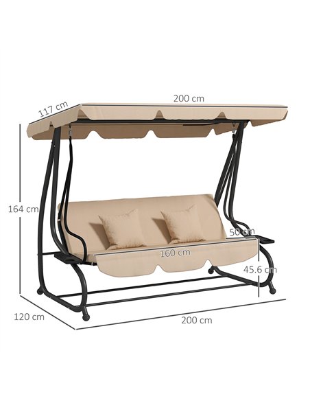 Outsunny Three-Person garden Swing Chair, with Adjustable Canopy - Light Brown - pic 117887 | FastDaddyshop