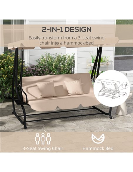 Outsunny Three-Person garden Swing Chair, with Adjustable Canopy - Light Brown - pic 117888 | FastDaddyshop
