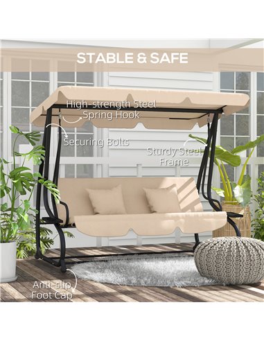 Outsunny Three-Person garden Swing Chair, with Adjustable Canopy - Light Brown