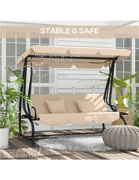 Outsunny Three-Person garden Swing Chair, with Adjustable Canopy - Light Brown - pic 117890 | FastDaddyshop