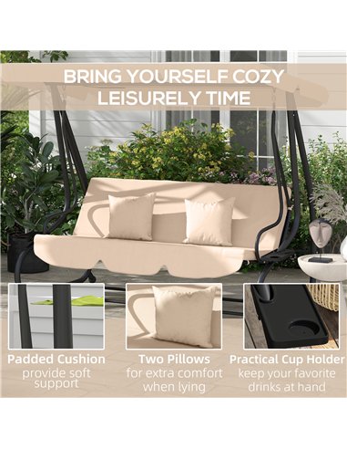 Outsunny Three-Person garden Swing Chair, with Adjustable Canopy - Light Brown