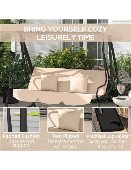 Outsunny Three-Person garden Swing Chair, with Adjustable Canopy - Light Brown - pic 117891 | FastDaddyshop