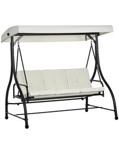 Outsunny 3 Seater Canopy Swing Chair, 2 in 1 Garden Swing Seat Bed, with Adjustable Canopy and Metal Frame, Cream White