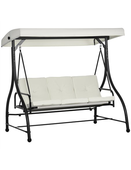 Outsunny 3 Seater Canopy Swing Chair, 2 in 1 Garden Swing Seat Bed, with Adjustable Canopy and Metal Frame, Cream White - pic 117894 | FastDaddyshop