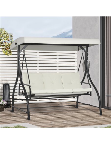 Outsunny 3 Seater Canopy Swing Chair, 2 in 1 Garden Swing Seat Bed, with Adjustable Canopy and Metal Frame, Cream White - pic 117895 | FastDaddyshop