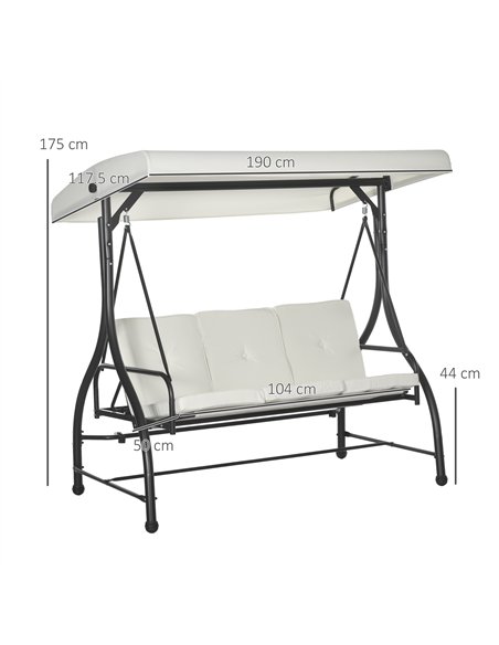 Outsunny 3 Seater Canopy Swing Chair, 2 in 1 Garden Swing Seat Bed, with Adjustable Canopy and Metal Frame, Cream White - pic 117896 | FastDaddyshop