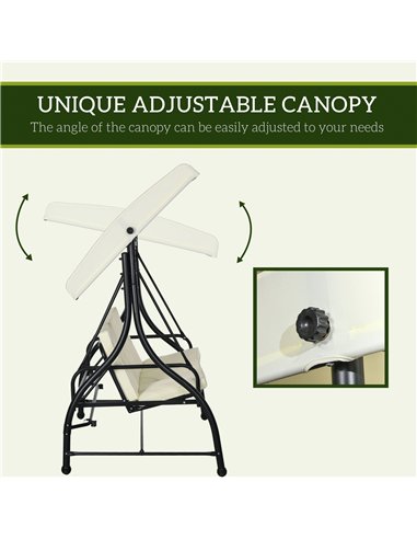 Outsunny 3 Seater Canopy Swing Chair, 2 in 1 Garden Swing Seat Bed, with Adjustable Canopy and Metal Frame, Cream White