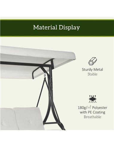Outsunny 3 Seater Canopy Swing Chair, 2 in 1 Garden Swing Seat Bed, with Adjustable Canopy and Metal Frame, Cream White