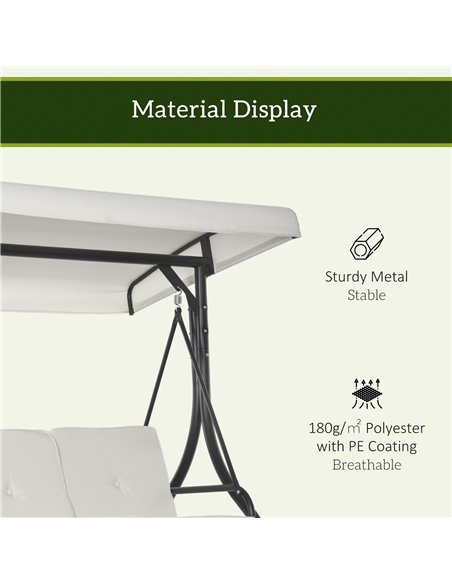 Outsunny 3 Seater Canopy Swing Chair, 2 in 1 Garden Swing Seat Bed, with Adjustable Canopy and Metal Frame, Cream White - pic 117900 | FastDaddyshop