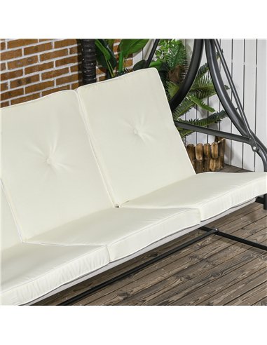 Outsunny 3 Seater Canopy Swing Chair, 2 in 1 Garden Swing Seat Bed, with Adjustable Canopy and Metal Frame, Cream White