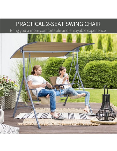 Outsunny 2 Seater Garden Swing Chair Patio Rocking Bench w/ Tilting Canopy, Double Padded Seats, Storage Bag and Tray, Beige - pic 11791 | FastDaddyshop