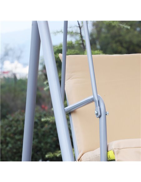 Outsunny 2 Seater Garden Swing Chair Patio Rocking Bench w/ Tilting Canopy, Double Padded Seats, Storage Bag and Tray, Beige - pic 11792 | FastDaddyshop