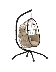Outsunny Hanging Egg Chair Outdoor Indoor Garden Swing Chair with Folding Basket and Thickened Cushion, Garden Hanging Chair wit