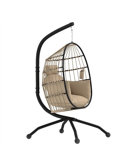 Outsunny Hanging Egg Chair Outdoor Indoor Garden Swing Chair with Folding Basket and Thickened Cushion, Garden Hanging Chair wit - pic 117921 | FastDaddyshop