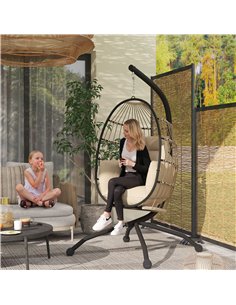 Outsunny Hanging Egg Chair Outdoor Indoor Garden Swing Chair with Folding Basket and Thickened Cushion, Garden Hanging Chair wit 2