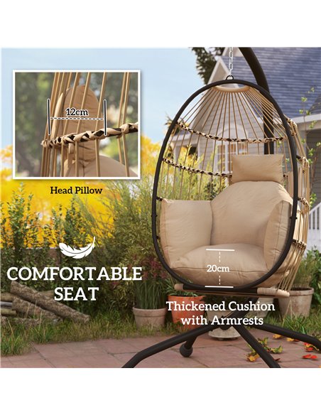 Outsunny Hanging Egg Chair Outdoor Indoor Garden Swing Chair with Folding Basket and Thickened Cushion, Garden Hanging Chair wit - pic 117924 | FastDaddyshop
